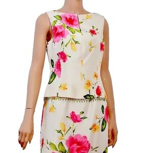 Elegant Floral Midi Dress - Pink and Yellow